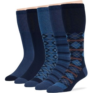 Men Diabetic Non-Binding Cotton Socks - Mid Calf - Patterned Solid 5 Pack Large/XL - Black, Brown, Dark Grey, Khaki | 7BIGSTARS KINGDOM - 1 of 4