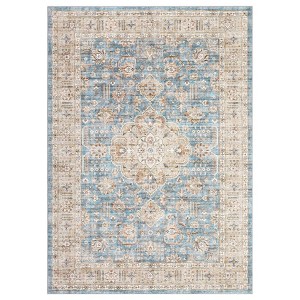 Washable Vintage Rug Non Slip Low Pile Rug Soft Throw Floor Cover Foldable Indoor Carpet for Living Room Bedroom Office - 1 of 4