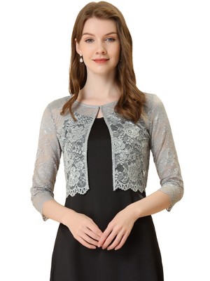 Allegra K Women's Elegant 3/4 Sleeve Sheer Floral Lace Cropped Bolero Shrugs