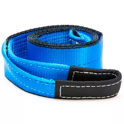 Driver Recovery 3" x 8' Tow Strap - Recovery Winch Tree Saver - Extreme Heavy Duty Nylon 30,000 Pound (15-Ton) Pulling Capacity - Blue