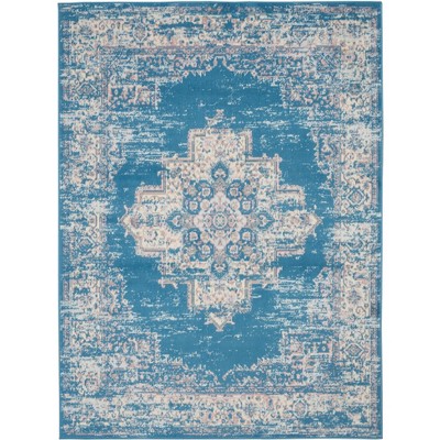 Elegant Medallion Tufted Round Blue 5'3" x 7'3" Synthetic Rug