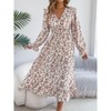 Coolmee Women Boho Floral Waist Smocked Cross V Neck Ruffled Long Sleeve Casual A-Line Midi Dress - 4 of 4