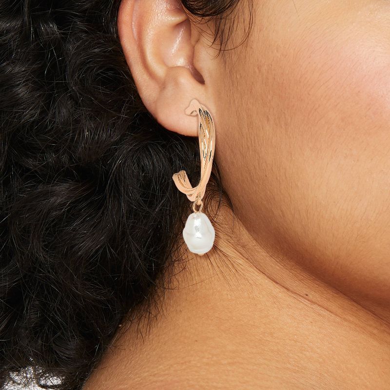 Pearl Drop Twisted Hoop Earrings - A New Day&#8482; Gold, 3 of 5