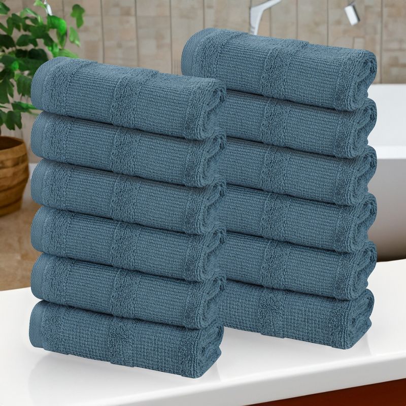 Ribbed Cotton Highly Absorbent Medium Weight Face Towels/ Washcloths, Set of 12 by Blue Nile Mills, 2 of 11