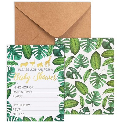 Juvale 36-Pack Baby Shower Invitation with Envelopes, Gold Foil Tropical Animal Designs (5 x 7 In)