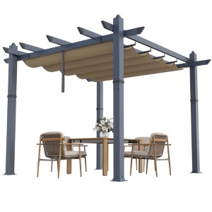 10x10 Ft Retractable Outdoor Pergola with Canopy, Upgraded Wood-Grain Aluminum Pergola, UV-Resistant Metal Shelter for Backyard, Patio, Porch - 1 of 4