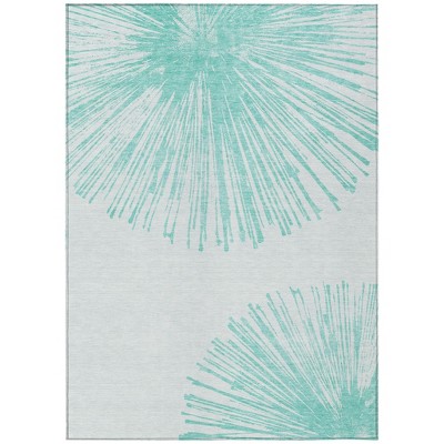 Aquamarine And Ivory Abstract Washable Indoor Outdoor Area Rug