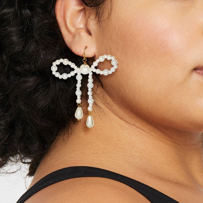 Simulated Pearl Beaded Bow Drop Earrings - Wild Fable&#8482; Off-White, 3 of 5