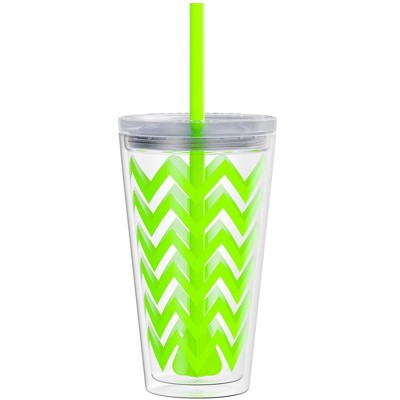 Copco Minimus 24-Ounce Double Walled Insulated Tumbler with Removable Straw, BPA Free - Chevron Lime Green 2510-0434