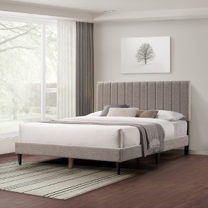 Queen Upholstered Bed Frame, Queen Platform Bed With Wing Back Headboard, Wooden Slats, Metal Legs, Queen Size Platform Bed, No Box Spring Needed - 1 of 4