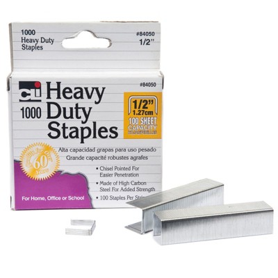 Charles Leonard Heavy Duty Staples, 1/2 Inch Leg Length, Carbon Steel, Silver, 1000/Box (Case of 10)