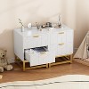 White Modern Nightstand with 2 Drawers - Bedside Table with Gold Metal Legs & Handles for Bedroom, Living Room or Entryway Storage - 2 of 4