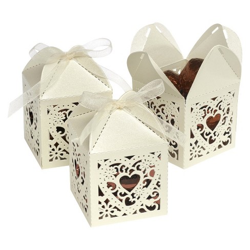 25ct Square Heart Die Cut Wedding Favor Box - image 1 of 2