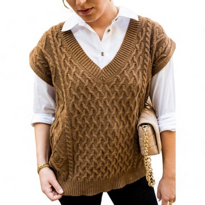 Anna-Kaci Women's Cable Knit Sweater Vest V-Neck Sleeveless Pullover Top