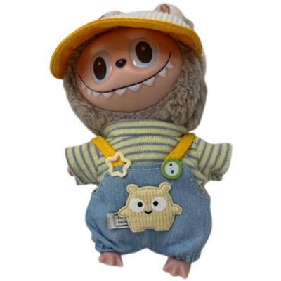 Doll Clothes Superstore Happy Bear Vibes! 3-Piece Overall Set with Shirt & Visor for 17.5 cm Labubu Dolls