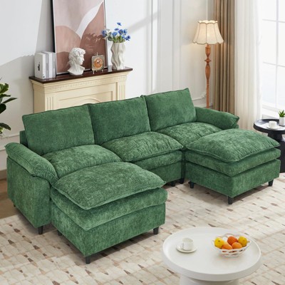 IULULU Sectional Sofa with Removable Ottoman, Modern Chenille Fabric Cushioned Couch