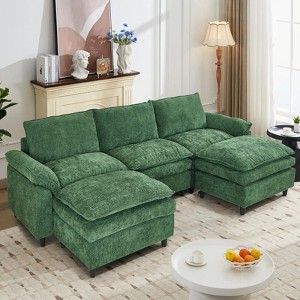 IULULU Sectional Sofa with Removable Ottoman, Modern Chenille Fabric Cushioned Couch - 1 of 4
