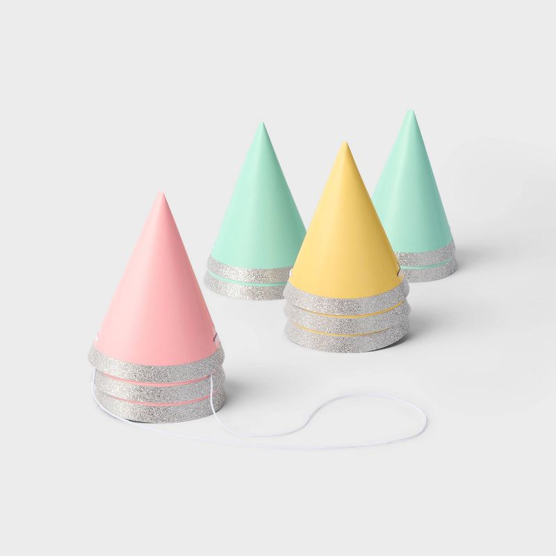 10ct 4&#34; Glittered Party Hats Silver - Spritz&#8482;, 1 of 8