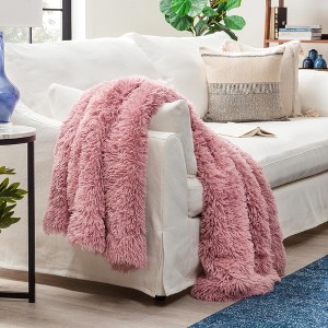 Chanasya Solid Faux Long Fur Fuzzy Throw Blanket - 1 of 4