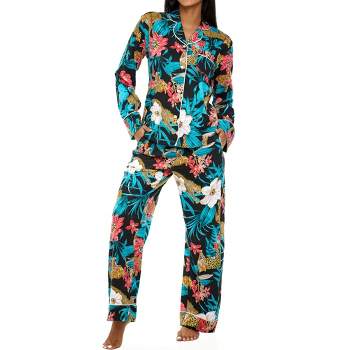 Women's Soft Cotton Knit Jersey Pajamas Lounge Set, Long Sleeve Top and Pants with Pockets