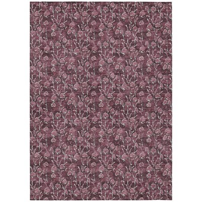 Merlot Mauve And Ivory Floral Washable Indoor Outdoor Area Rug