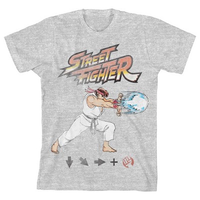 Street Fighter Ryu Hadouken Boy's Heather Grey T-shirt-XS