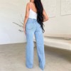 Coolmee Women's High Waisted Straight Ankle Wide Leg Ripped Jeans Frayed Hem Loose Jeans Denim Pants - 3 of 4