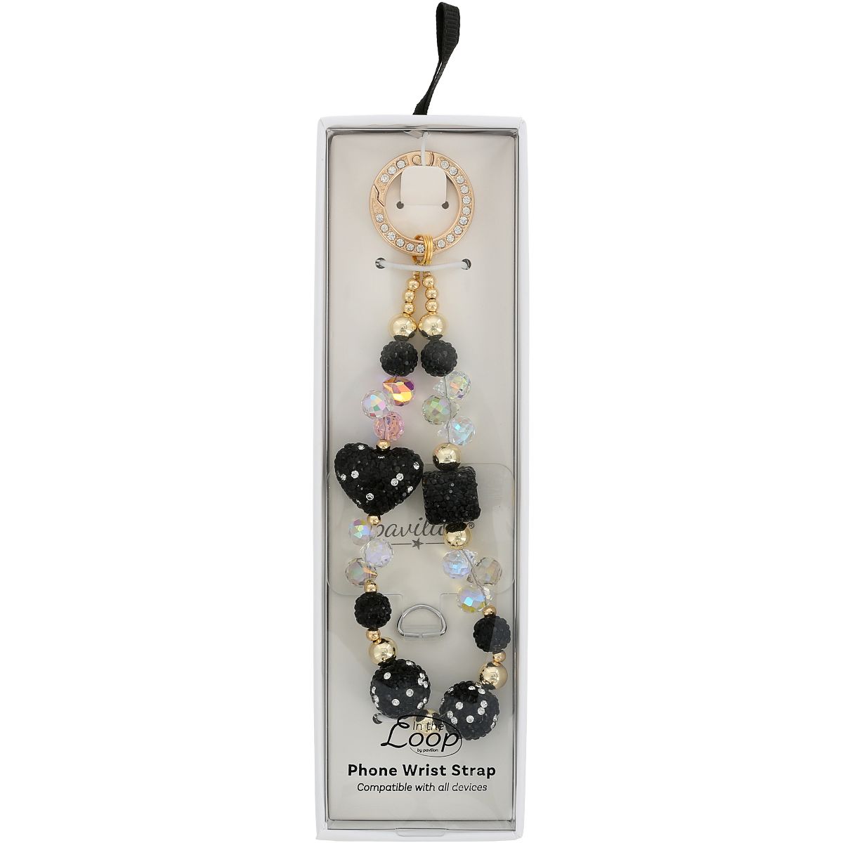 Pavilion Gift Company - Black Crystal Wristlet - Beaded Hands-Free Gold Wrist Strap - Cell Phone Accessories - thumbnail 6