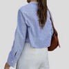 Women Blue Stripe Button-Down Shirt with Turn-Down Collar & Cuffed Sleeves – Polyester-Cotton Blend Cherie Code - 4 of 4