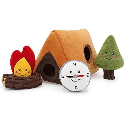 ZippyPaws Burrow Wilderness Camping Tent - Interactive Hide & Seek Dog Puzzles, Colorful Squeaky Toys for Small & Medium Dogs