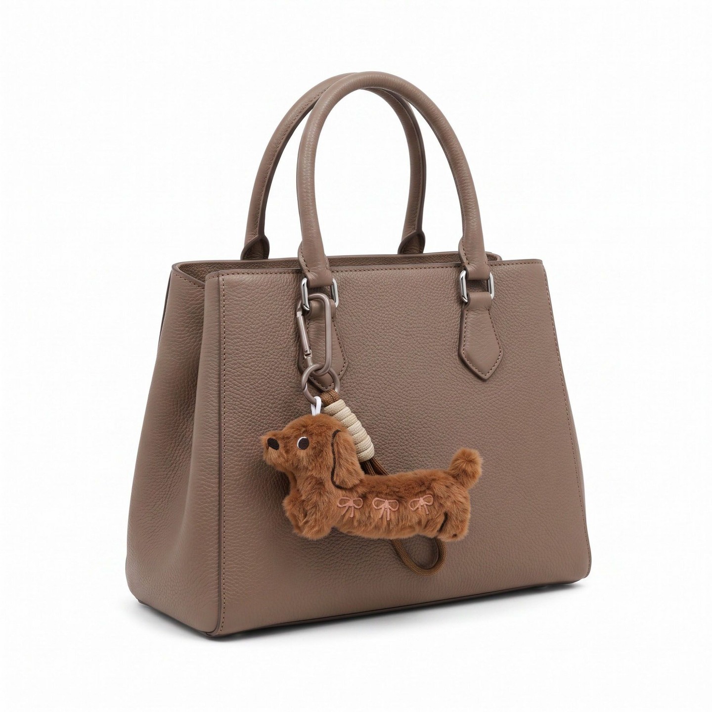 Брелоки Alilang 2-Piece Dachshund Plush Bag Charm Keychain Bow Embroidery Rope Loop Purse Accessory - Brown, цвет: Коричневый — фото 4