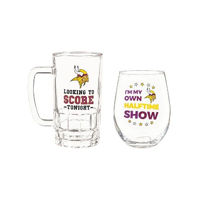 Evergreen Minnesota Vikings, Stemless 17OZ Wine & Beer 16 OZ Gift Set