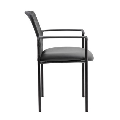 Modern Black Mesh & Vinyl Stackable Guest Chair with Metal Glides