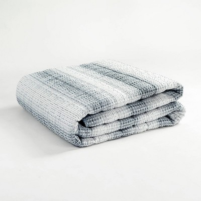 Navy and White Microfiber Full/Queen Waffle Quilt Set