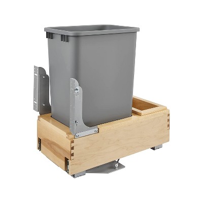 Rev-A-Shelf 4WCBM-1550DM-1 Single 50 Quart Maple Bottom Mount Pullout Waste Container Trash Cans with Soft Open and Close Slide System, Silver