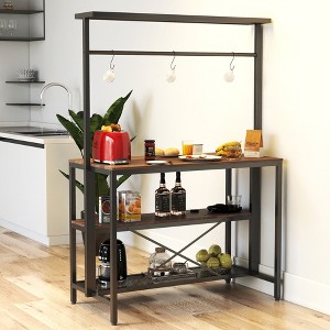KWPZQEB Bakers Rack, Island Table with Storage Shelf & 3 Hooks, Metal Shelf Rack for Spices, 3 Tier Microwave Stand Oven Shelf for Kitchen,Dining Room - 1 of 4