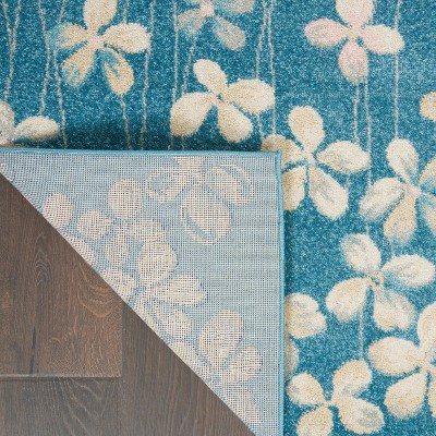 Tranquil Turquoise Floral Viscose 5'3" x 7'3" Area Rug