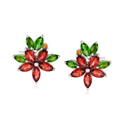 Ross-Simons 2.52 ct. t.w. Multi-Stone Flower Earrings in Sterling Silver