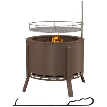 Outsunny 2-in-1 Smokeless Fire Pit BBQ Grill 19" Wood Burning Firepit with Poker