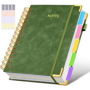 Hardcover Spiral Notebook journal with Removable Dividers Tabs, 300 Pages Leather 5 Subject Notebook College Ruled - 1 of 4
