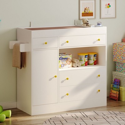 FUFU&GAGA White Baby Changing Table with Storage - Diaper Station with Drawers & Shelves for Nurseries