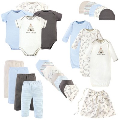 Touched by Nature Baby Boy Organic Cotton Layette Set and Giftset, Blue and Gray, 0-6 Months