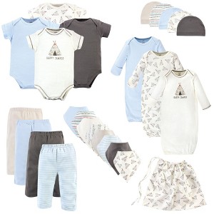 Touched by Nature Baby Boy Organic Cotton Layette Set and Giftset, Blue and Gray, 0-6 Months - 1 of 2