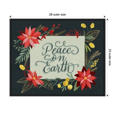 Peace on Earth Christmas Floral Framed Canvas Art