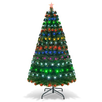 Tangkula 5'/ 6' Pre-Lit Optical Fiber Tree Artificial Christmas Tree w/ Top Star & Lights & Stand