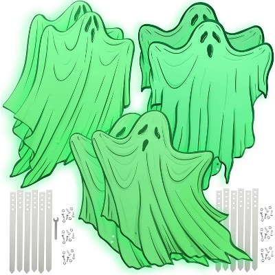 SCS Direct 3D Metal Glow in the Dark 17" Ghosts w Stakes (6 pk - 3 Unique Designs) Durable,Weatherproof, UV Printed- Outdoor Lawn Décor-No More Foam