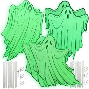 SCS Direct 3D Metal Glow in the Dark 17" Ghosts w Stakes (6 pk - 3 Unique Designs) Durable,Weatherproof, UV Printed- Outdoor Lawn Décor-No More Foam - 1 of 4