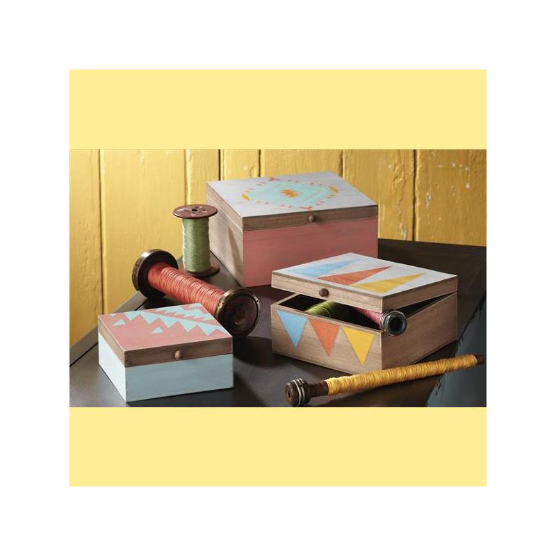 Ganz Set of 3 Petit Bazaar Decorative Weathered Boho Print Nested Boxes 8", 1 of 2