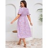 Clearlove Women's Plus Size Square Neck Puff Short Sleeve Self Tie Front A Line Dress - 4 of 4