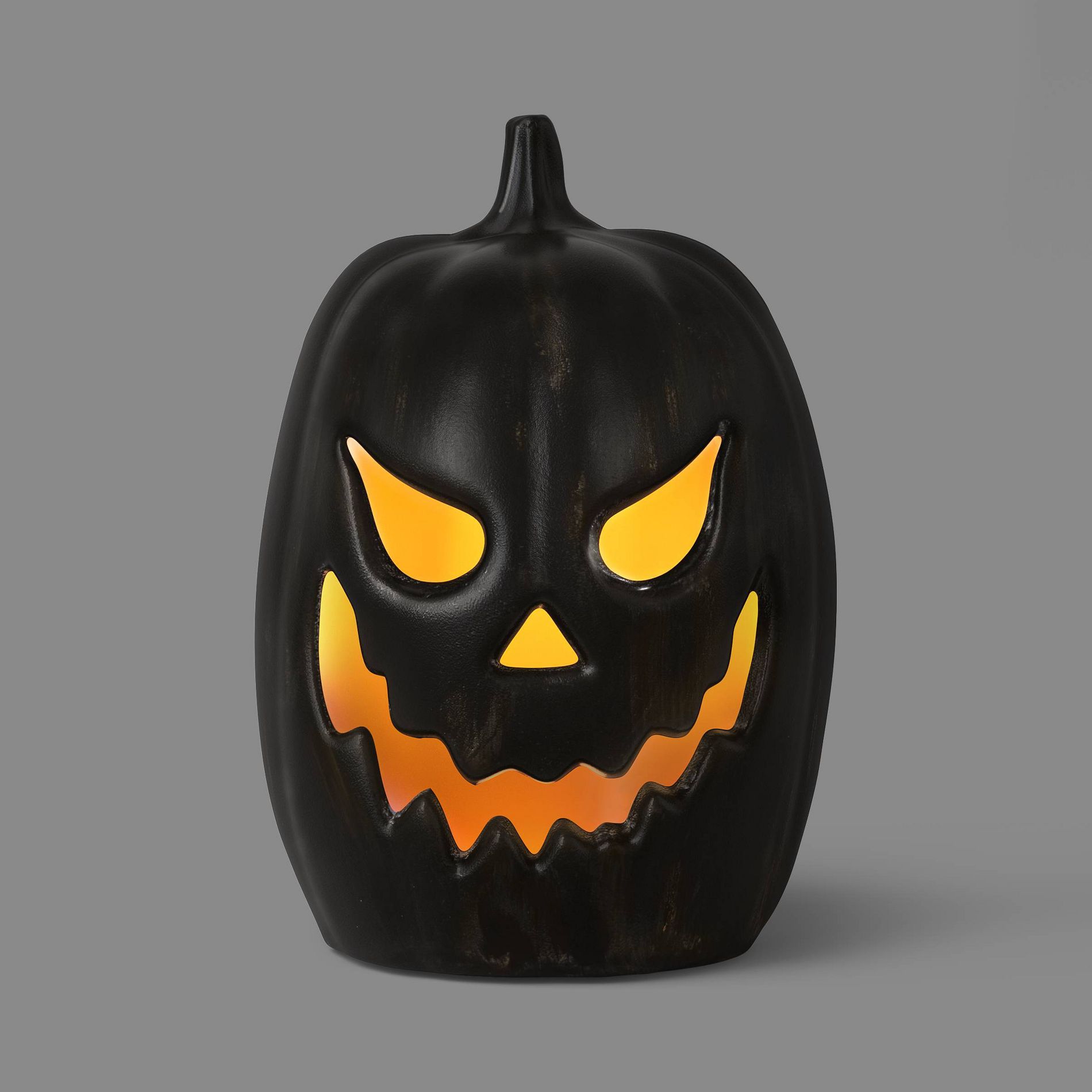 11.5" Classic Lit Pumpkin Jack O' Lantern Halloween Decorative Prop Black Antique Wash Finish - Hyde and EEK! Boutique™